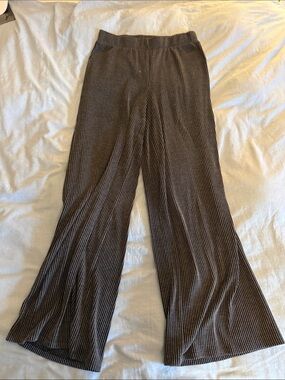 Wide-Leg Ribbed Knit Pants - Black/grey